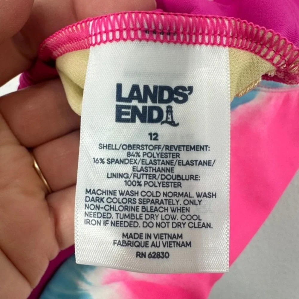 Lands' End‎ Kids Girls Tie Dye One Piece Swimsuit Size 12 Pink Blue Orange